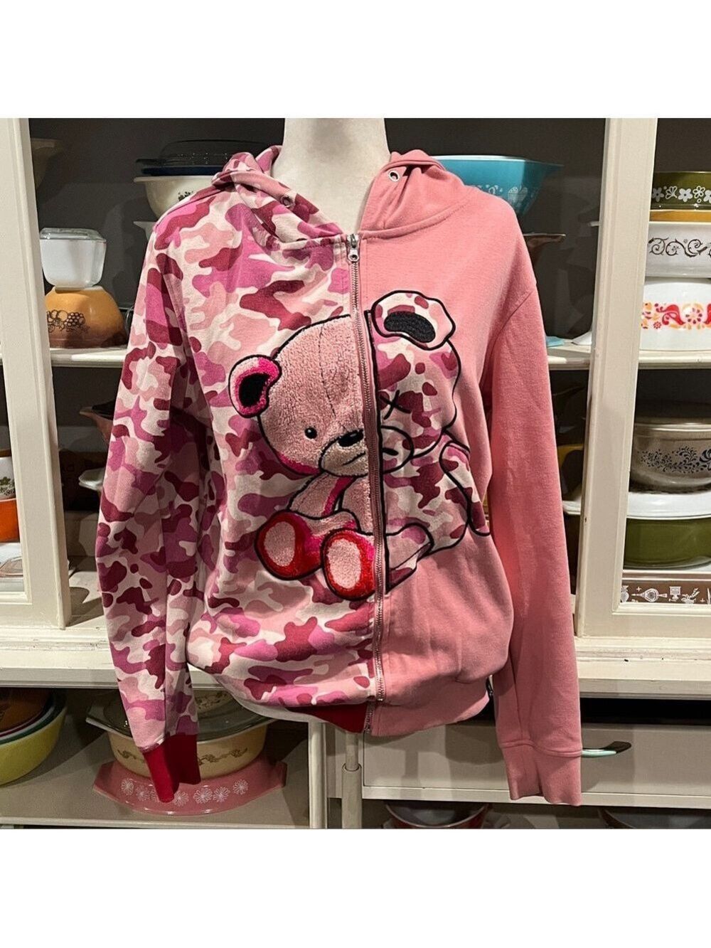 Civilized Pink Teddy Bear Full-Zip Hoodie Jacket - Size Medium
